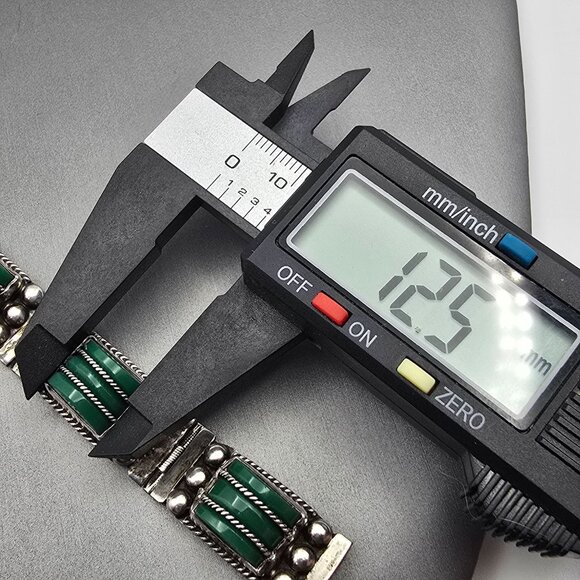 VTG RRA Mexican Sterling Silver Green Onyx Panel Link Bracelet 7" Rope Detail 40 - Picture 12 of 16